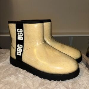 UGG Yellow Cream Waterproof Short Boot with Black Trim